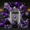Purple Black Balloon Arch Garland Kit with Gothic Backdrop, Bow Star Mylar Balloons, Black White Striped Party Decor for Gothic Birthday, Halloween, K-Pop & Spooky Themed Events